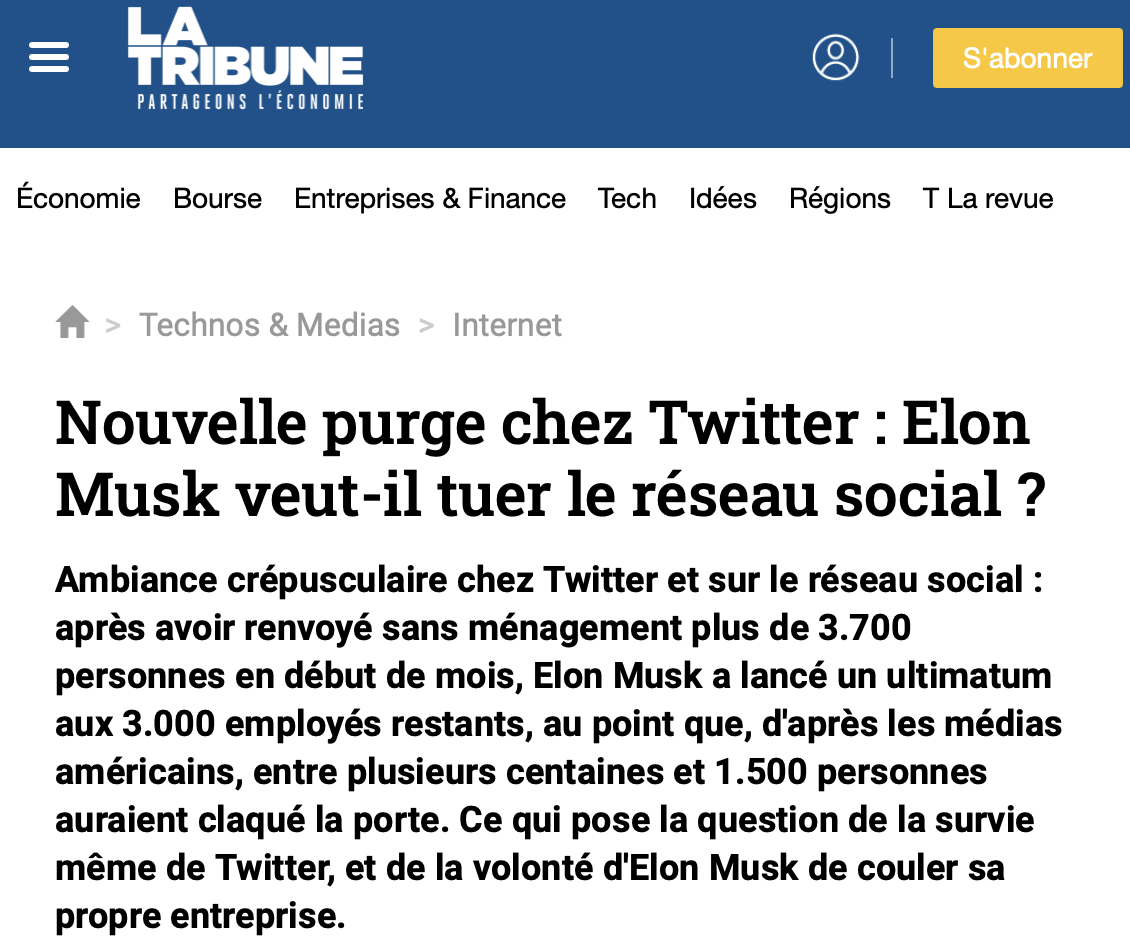 La Tribune - Elon Musk va tuer Twitter